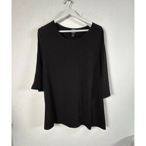 Clara Sun Woo Womens Black Tunic 3/4 Sleeves w/ Cut Outs Stretch Top XL USA Made